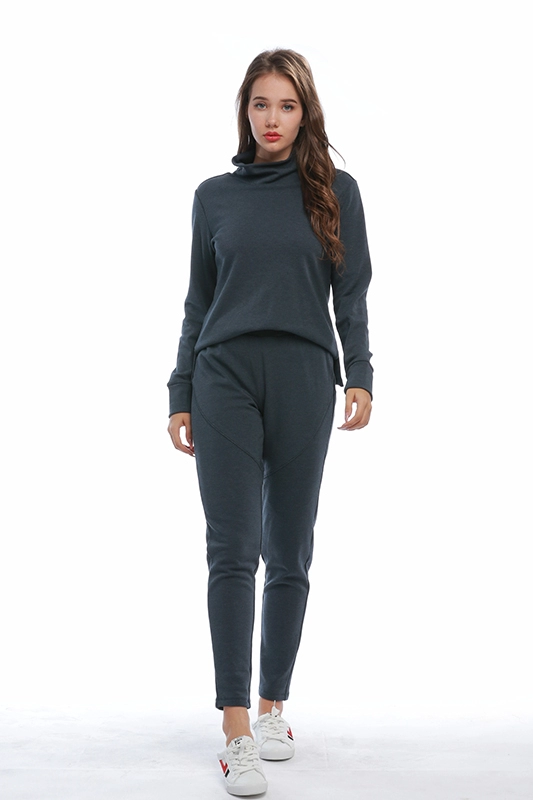 Felpa con collo alto da donna casual con spacco laterale e pantaloni della tuta slim da jogging Set a due pezzi