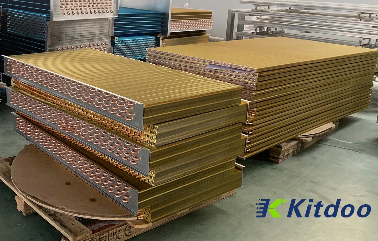 Kitdoo OEM personalizzato con rivestimento epossidico dorato alette in alluminio evaporatore raffreddato ad aria