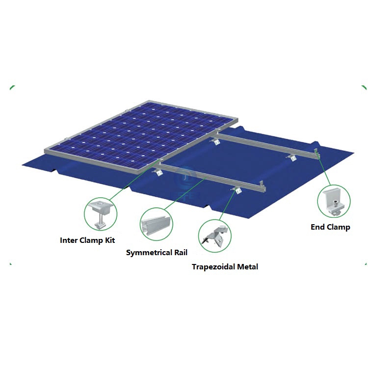 Sistema di montaggio solare con morsetto per tetto in metallo trapezoidale