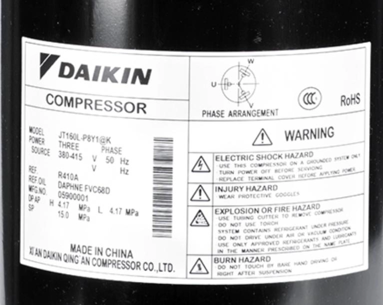 Compressori scroll commerciali Daikin R410A 50900BTU 5HP