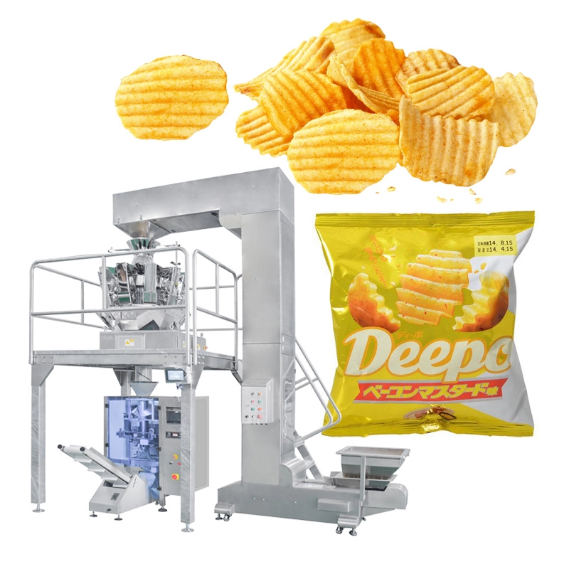 Macchina per l'imballaggio di granuli di patatine fritte di gamberetti con patatine fritte per alimenti soffiati con lunghezza del sacchetto di induzione automatica