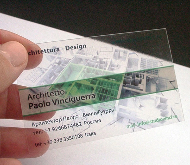 Biglietto da visita trasparente in PVC con stampa a colori