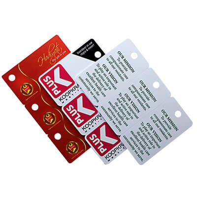 Carte in PVC con etichetta chiave preforata stampabile CR80 30Mil 3Up per la promozione