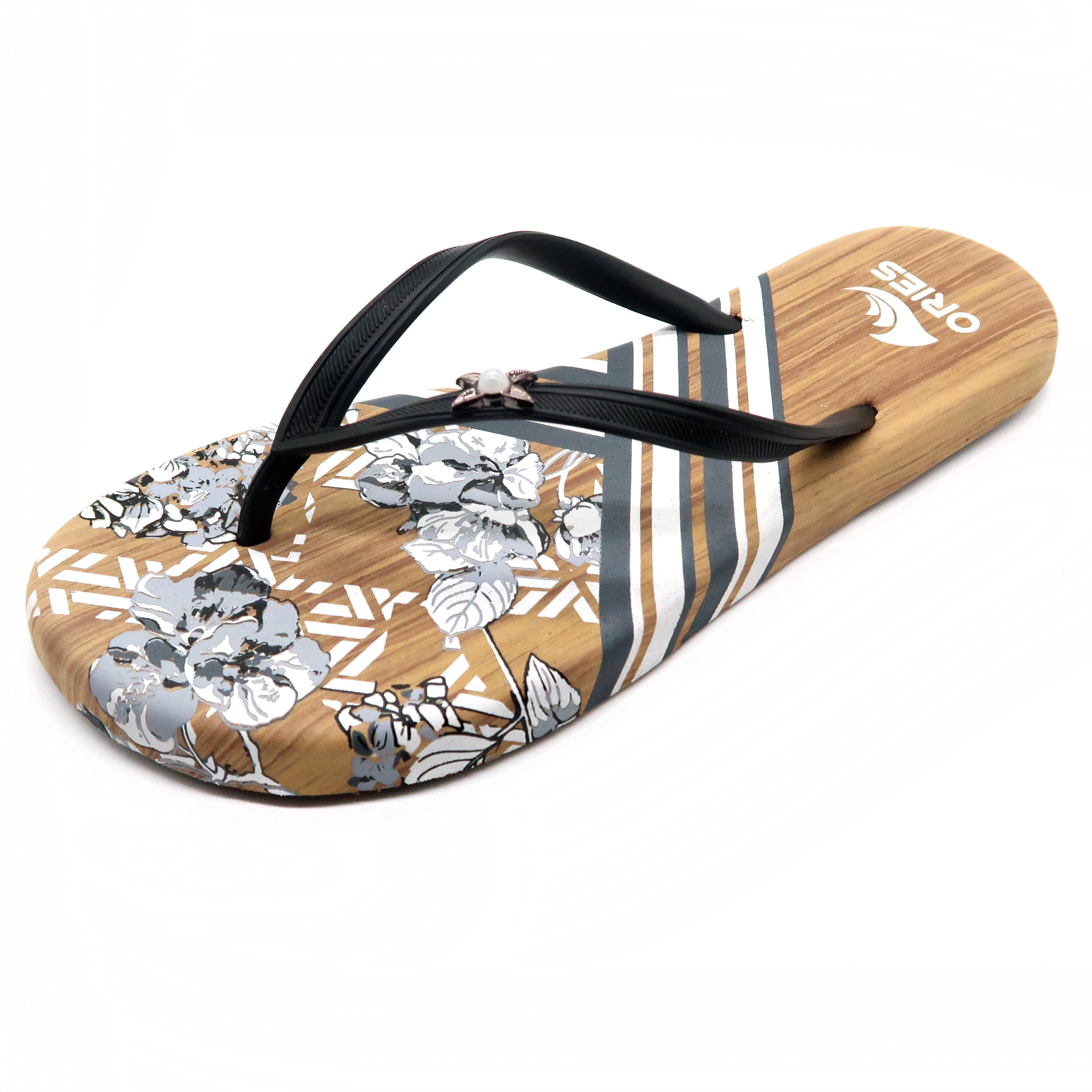 Pantofole infradito da casa con suola in EVA con fiore alla moda e design in legno