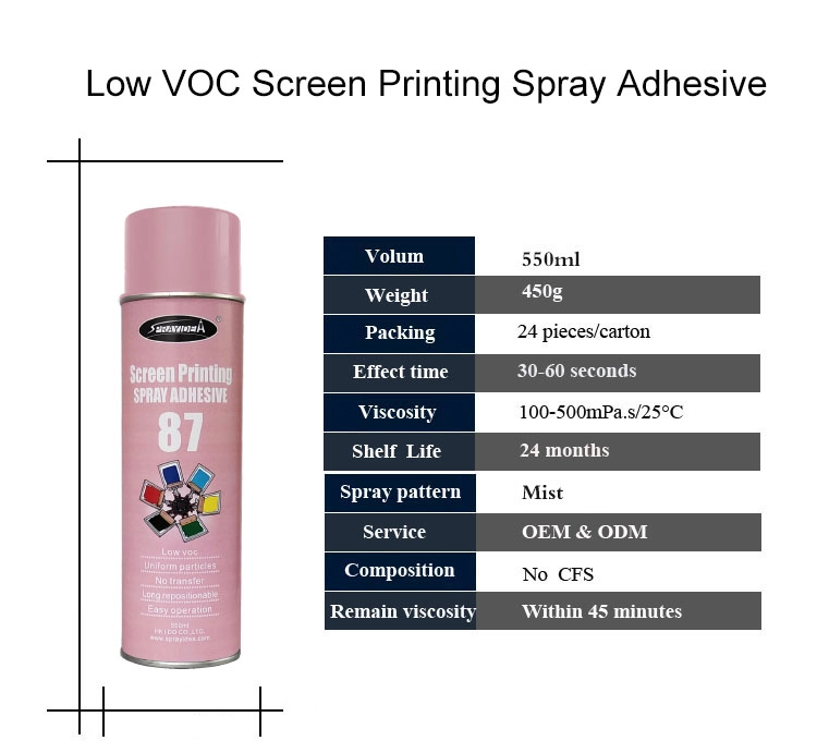 Adesivo adesivo spray per serigrafia a basso contenuto di VOC
