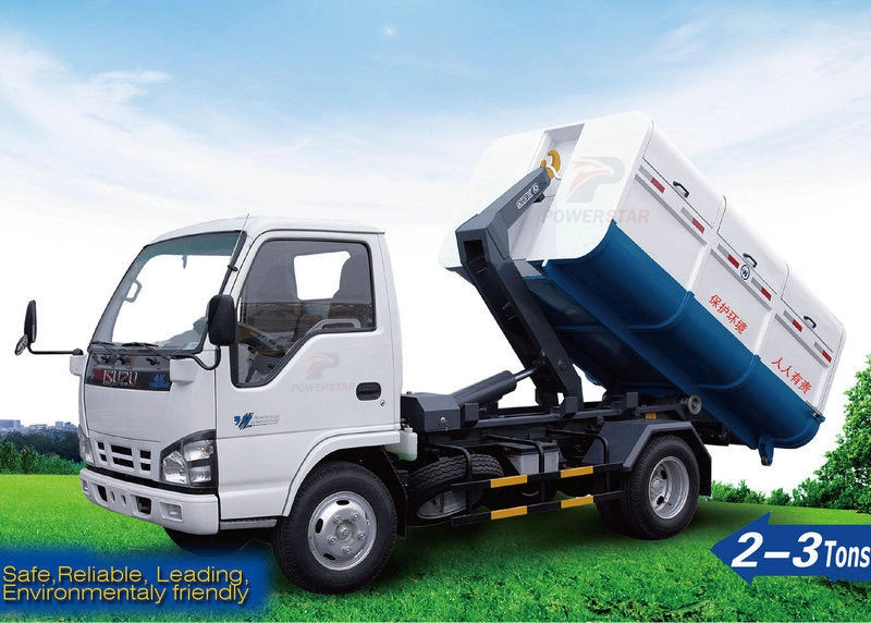 5cbm/m3 Isuzu camion della spazzatura/autocarro con gancio di sollevamento/veicolo del contenitore di rifiuti