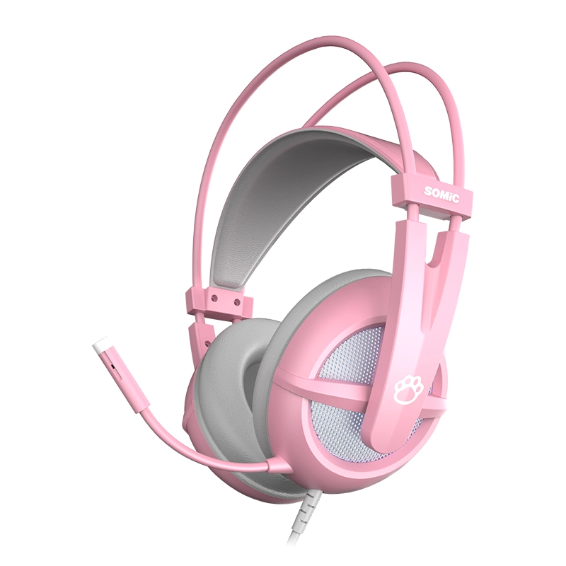SOMIC G238 Cuffie cablate rosa cuffie da gioco con orecchie di gatto per ragazze
