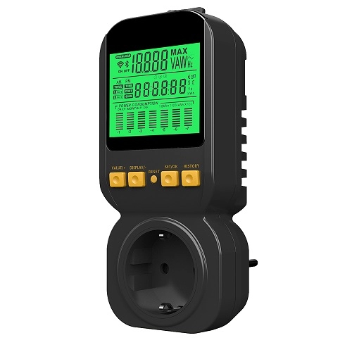 Analizzatore di potenza del misuratore di watt ad alta precisione Spina nera per monitor di consumo di elettricità