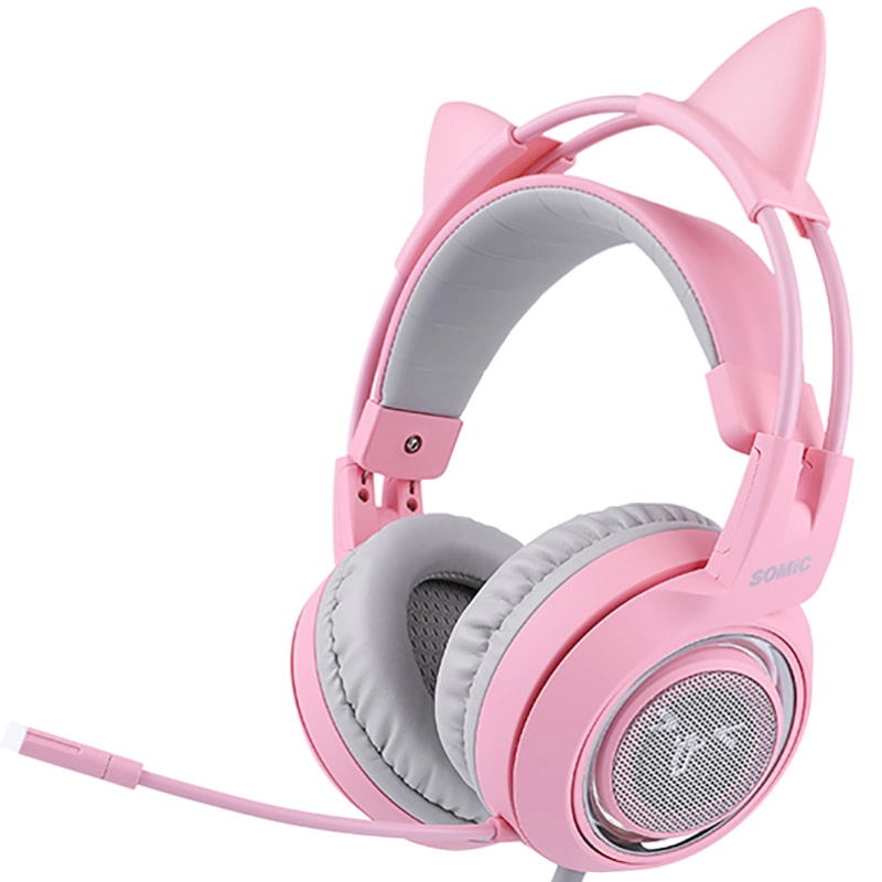 SOMIC G951PINK Cuffie gaming USB con microfono orecchie di gatto led colore rosa chiaro
