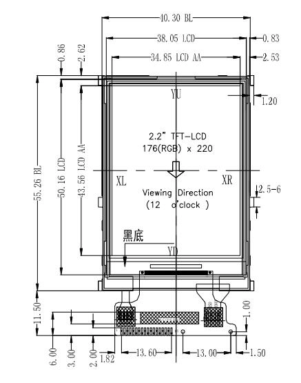 Modulo LCD TFT da 2,2" con risoluzione 176x220 con interfaccia SPI touch panel