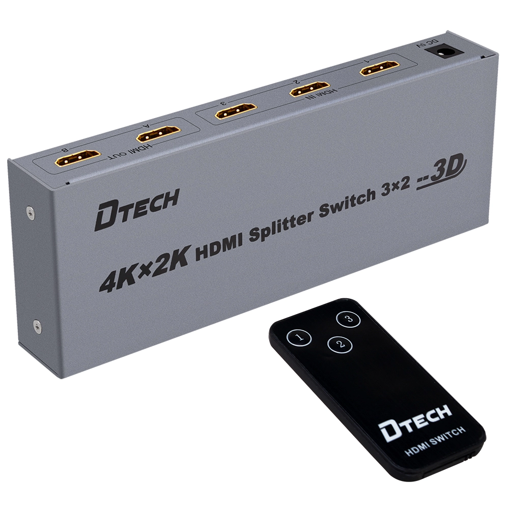Interruttore splitter HDMI 4K DTECH DT-7432 da 3 a 2