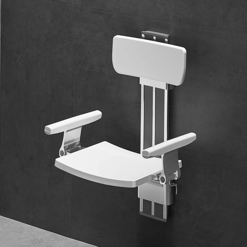 Sedile doccia regolabile in altezza con impugnature e schienale