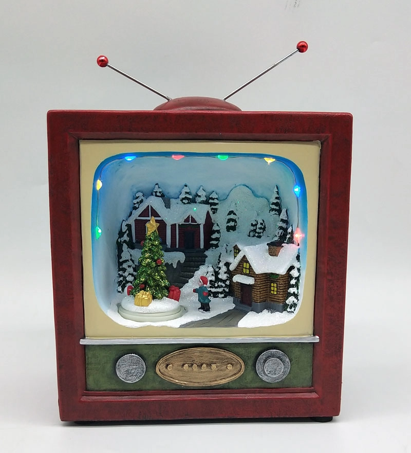 Villaggio di Natale a LED con albero di Natale in movimento all'interno della TV