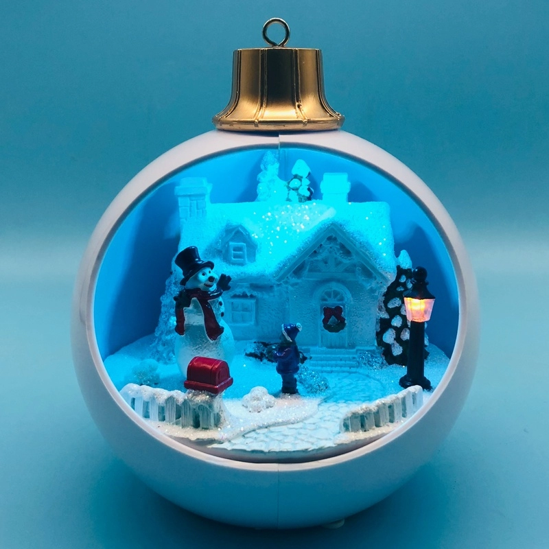 Villaggio di Natale a LED con pupazzo di neve che si muove all'interno della sfera bianca