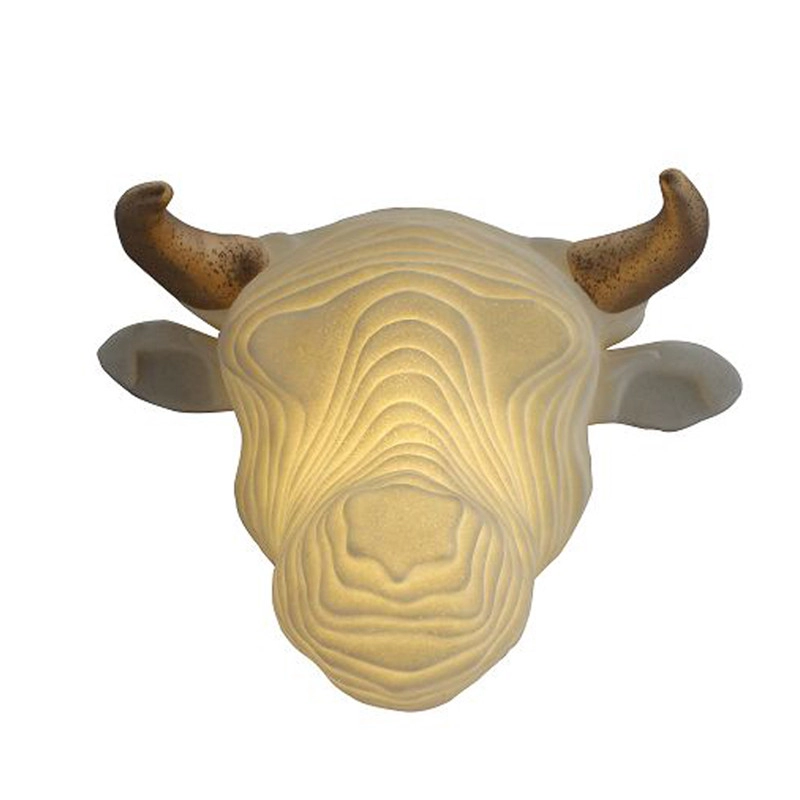 Luce a LED per scultura a parete in arenaria con testa di mucca a strati