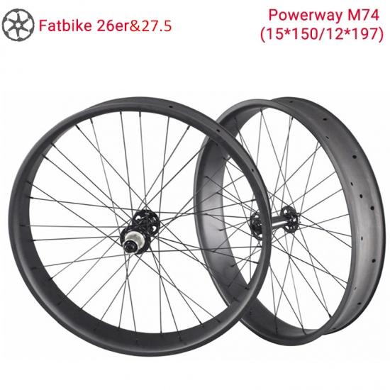 Lightcarbon 26er&27.5 Ruota per bici da neve Powerway M74 Fatbike Ruote in carbonio con cerchi larghi 65/85/90/75 mm