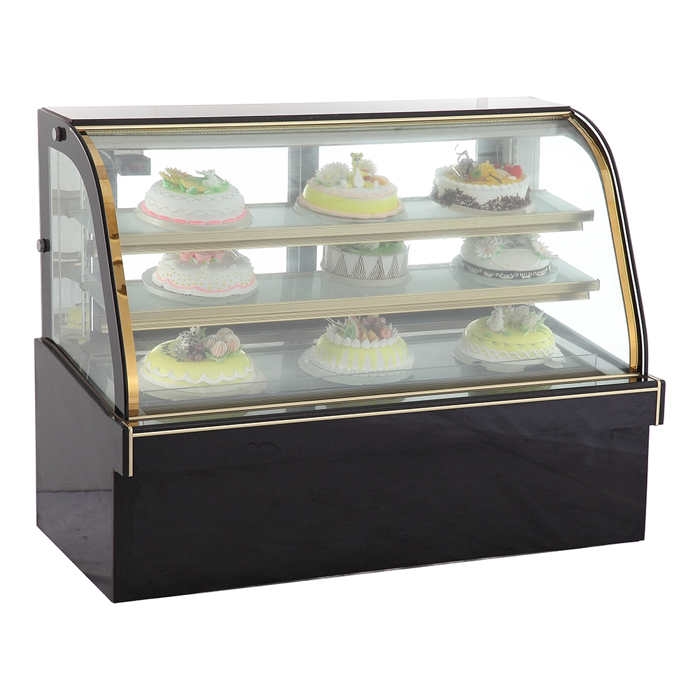Frigorifero commerciale della vetrina dell'esposizione della torta di raffreddamento ad aria curvo di sicurezza orizzontale