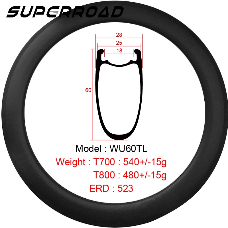 Cerchi da strada Tubeless Ready per bicicletta in carbonio 700C Rim