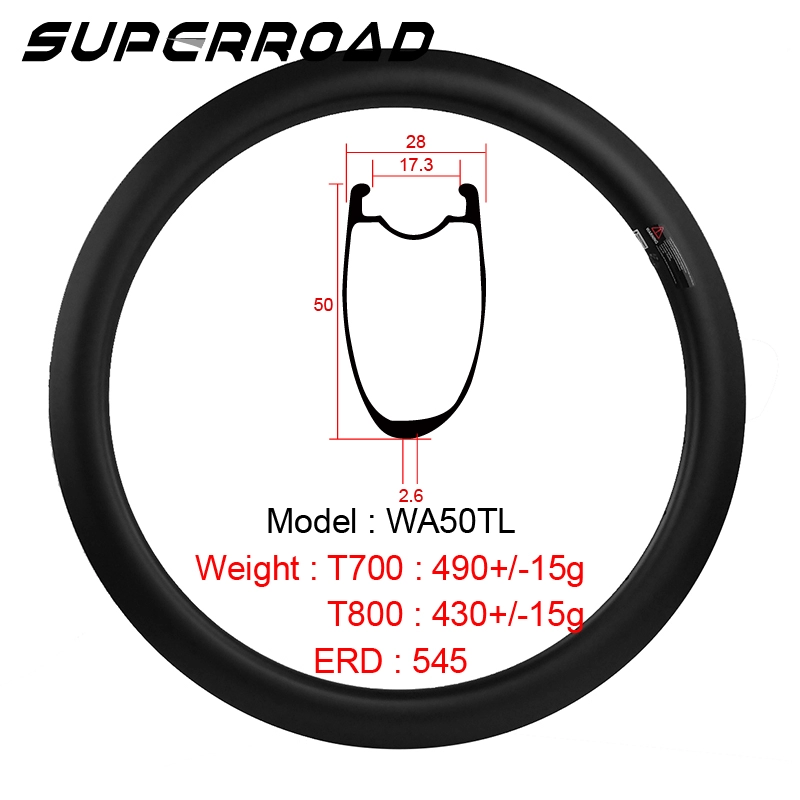 Cerchi asimmetrici Tubeless per bici da strada in carbonio per copertoncino