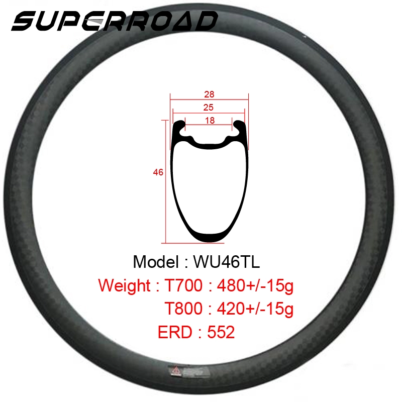 Cerchi per copertoncino tubeless 700C interamente in carbonio per bici da strada