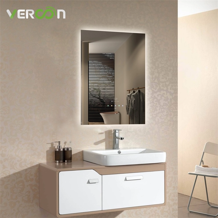 Specchio cosmetico da bagno intelligente a LED senza cornice, rettangolare, retroilluminato, impermeabile, IP65, con altoparlanti