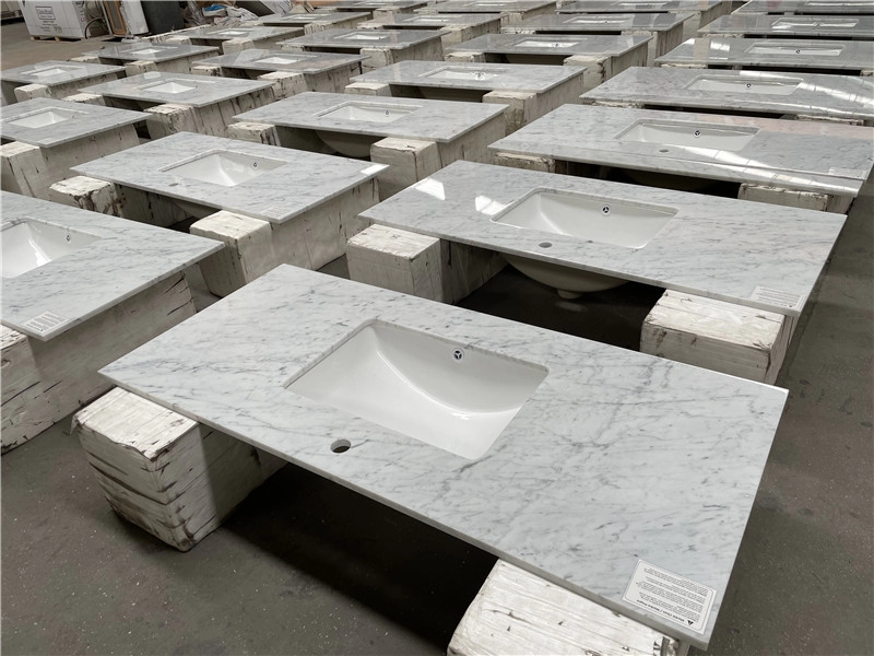 Piano lavabo da bagno in marmo bianco di Carrara