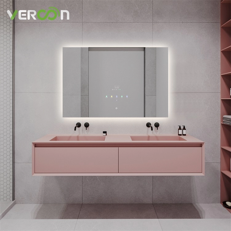 Specchio da doccia grande da appendere alla parete, luminosità regolabile, specchio da bagno LED intelligente con touch screen