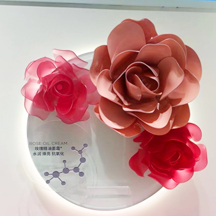 Puntelli di fiori di rosa in acrilico per la decorazione di nozze da vetrina