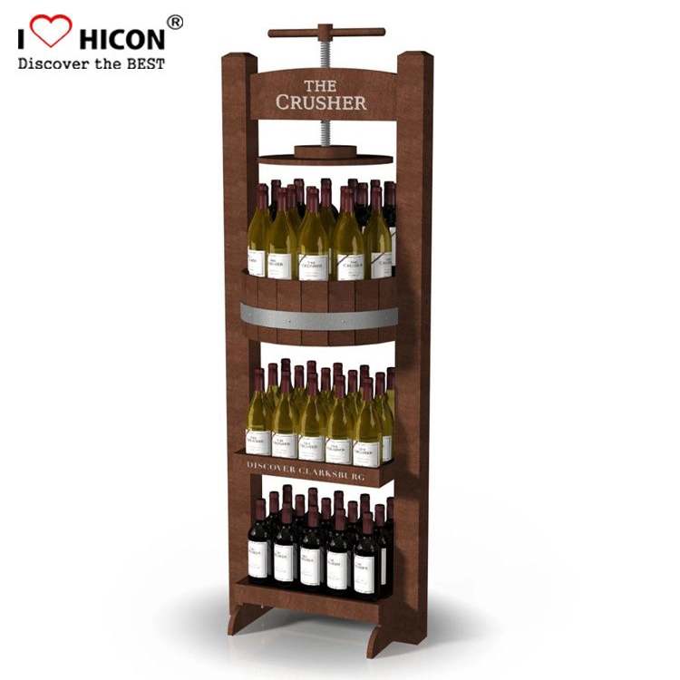 Espositore per bottiglie di liquori personalizzato in legno marrone creativo
