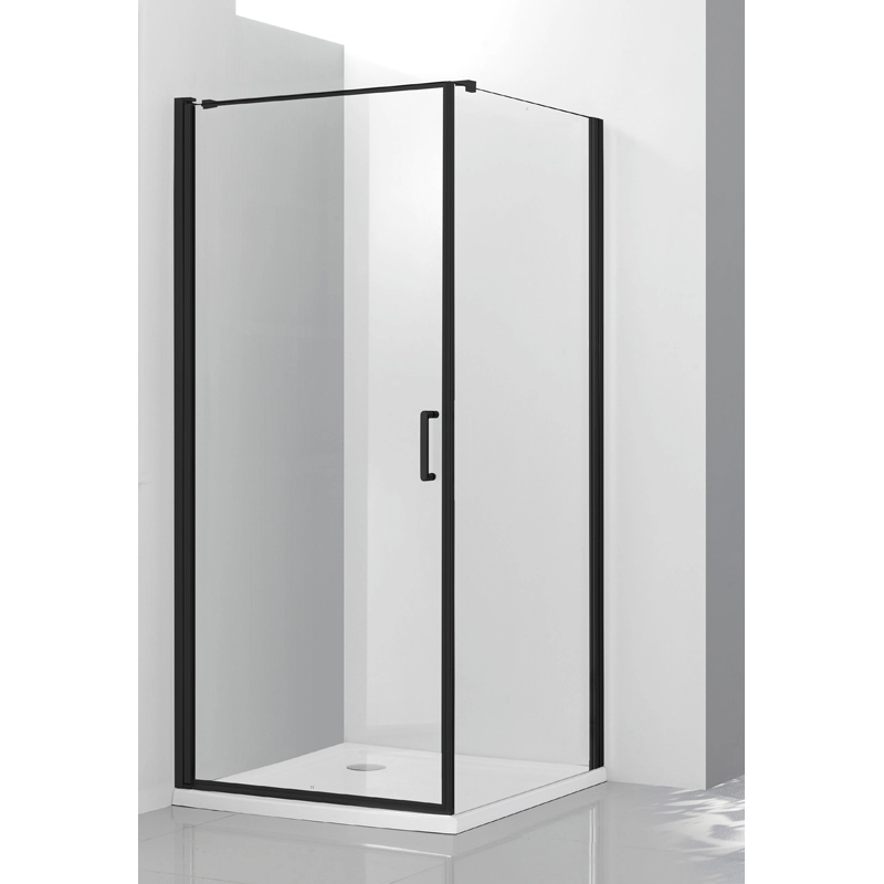 Box doccia con porta a bilico senza telaio nero opaco