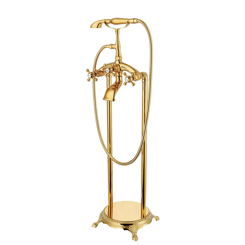 Rubinetto vasca freestanding classico color oro con doccia