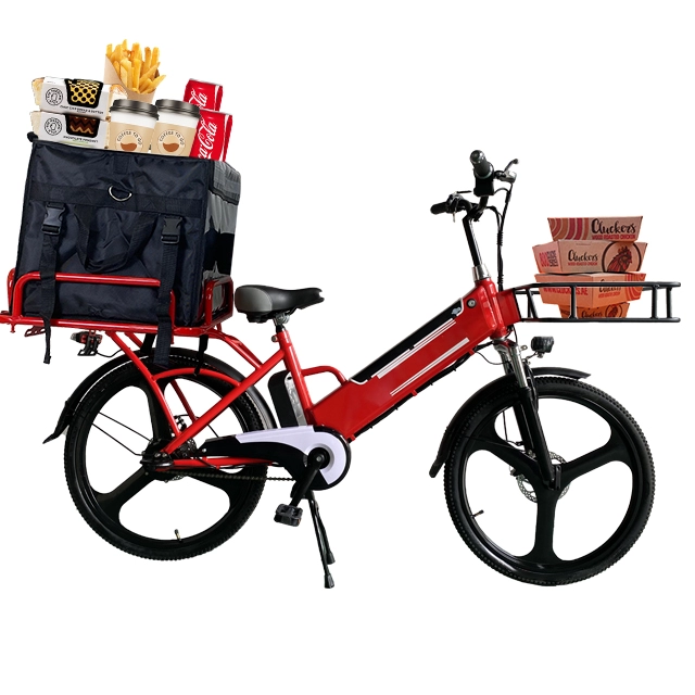 Bici elettrica per consegna cibo rossa 48V 240W
