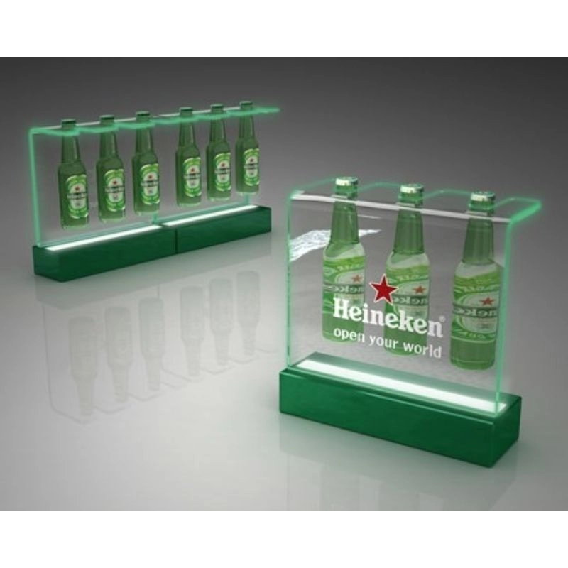 Espositore a led acrilico con bordo illuminato personalizzato per esposizione di bottiglie di birra