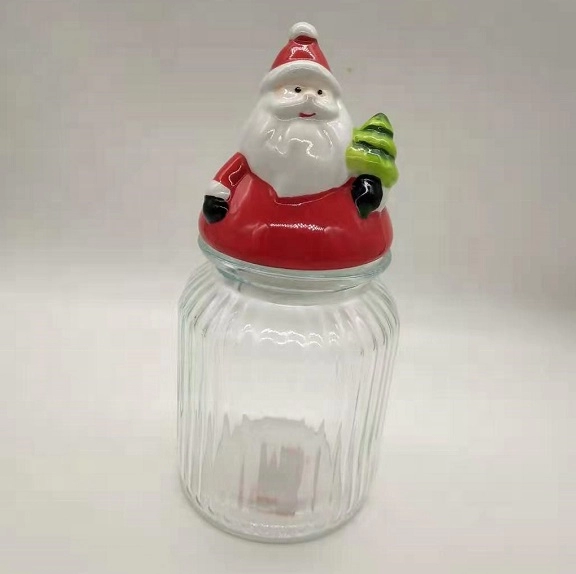 Barattolo per alimenti in vetro con coperchio in ceramica a forma di Babbo Natale
