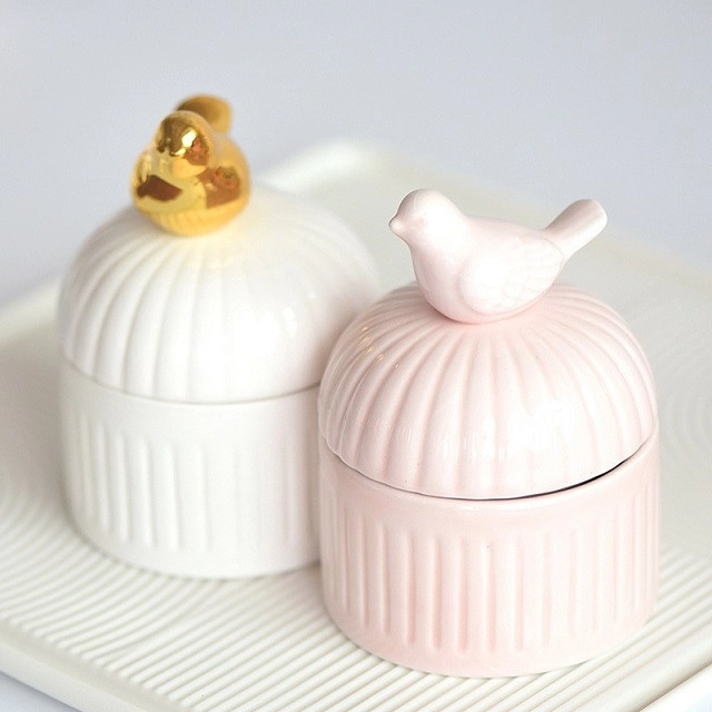 Portagioie in ceramica dorata con custodia per uccelli, regalo a forma di cuore per ragazza