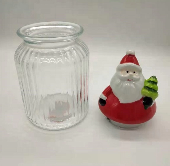 Barattolo per alimenti in vetro con coperchio in ceramica a forma di Babbo Natale