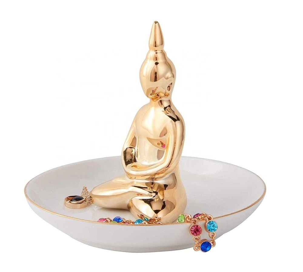 Vassoio porta gioielli in ceramica con Buddha della benedizione in porcellana