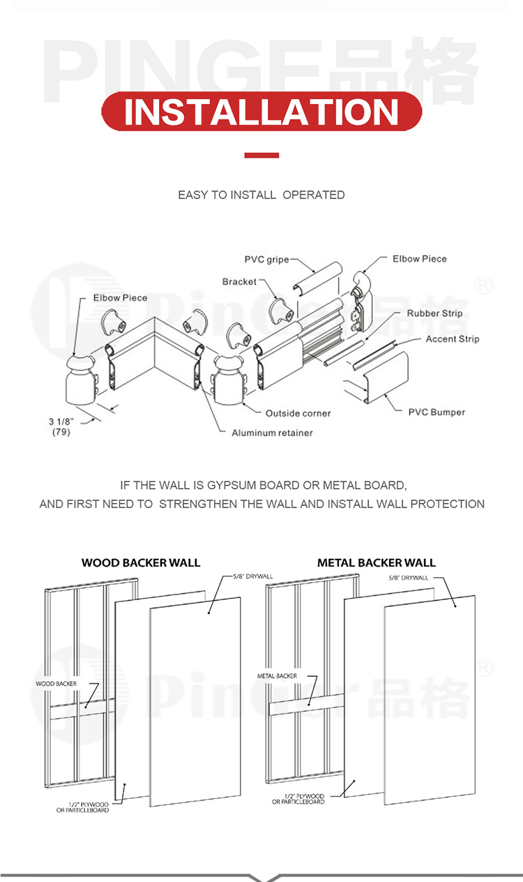 159mm Anti-Ligature Acrovyn Interior Wall Protection handrail