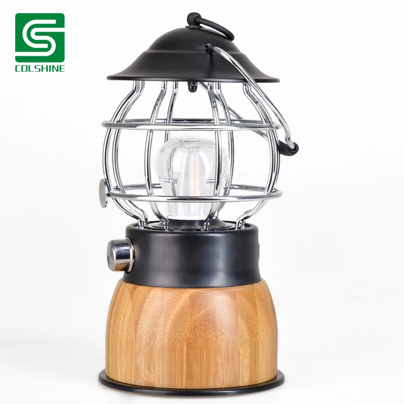 Lampada da tavolo lanterna da campeggio in bambù con power bank USB
