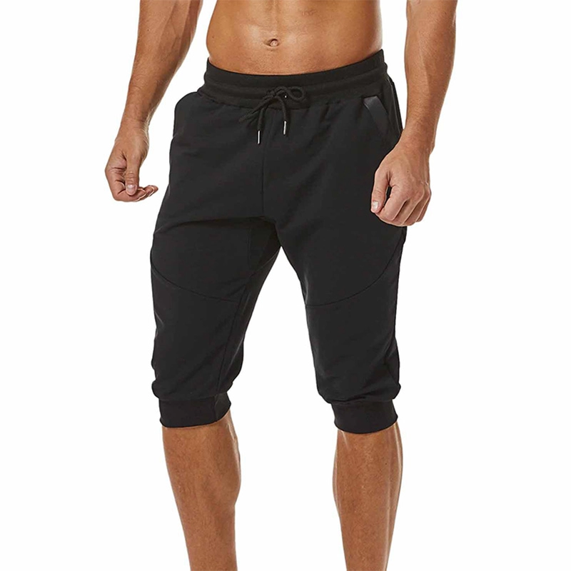 Pantaloni da jogging da uomo a 3/4 pantaloni da palestra da allenamento slim fit con tasca con cerniera