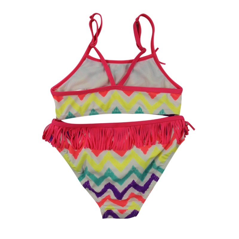 Costume da bagno bikini per ragazze con frange e strisce arcobaleno ondulate