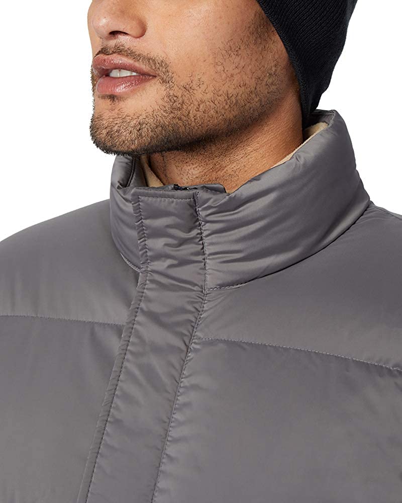grey down jacket with stand collar