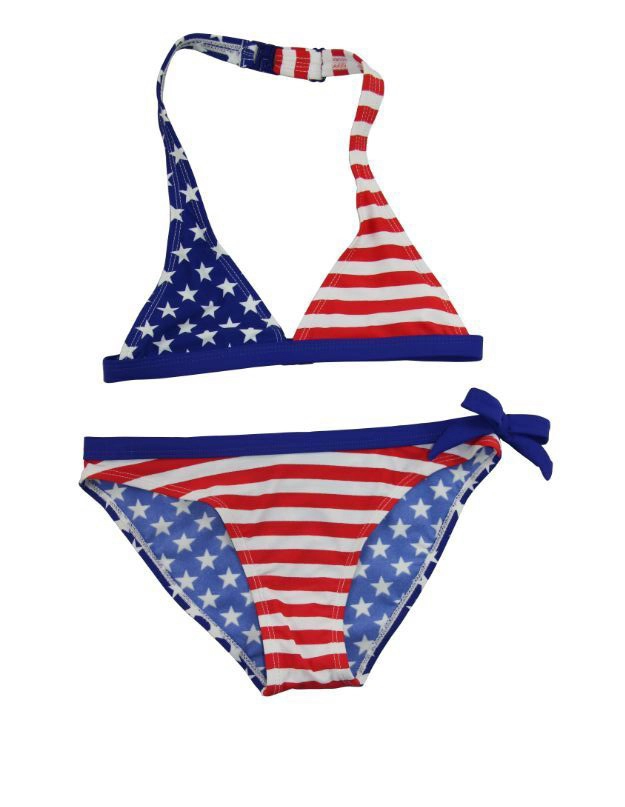 Set bikini con scollo a triangolo e triangolo con bandiera americana per bambine