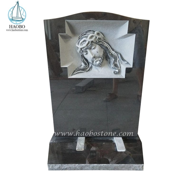 Lapide commemorativa incisa con Gesù piangente in granito nero