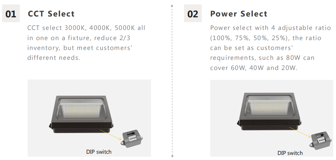 Luce da parete standard con interruttore DIP