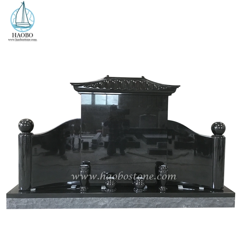 Pietra tombale in granito nero sul tetto in stile pagoda cinese in pietra Haobo