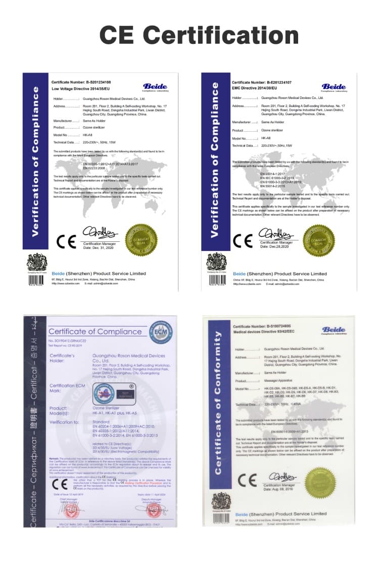 Certificato CE ozonizzatore