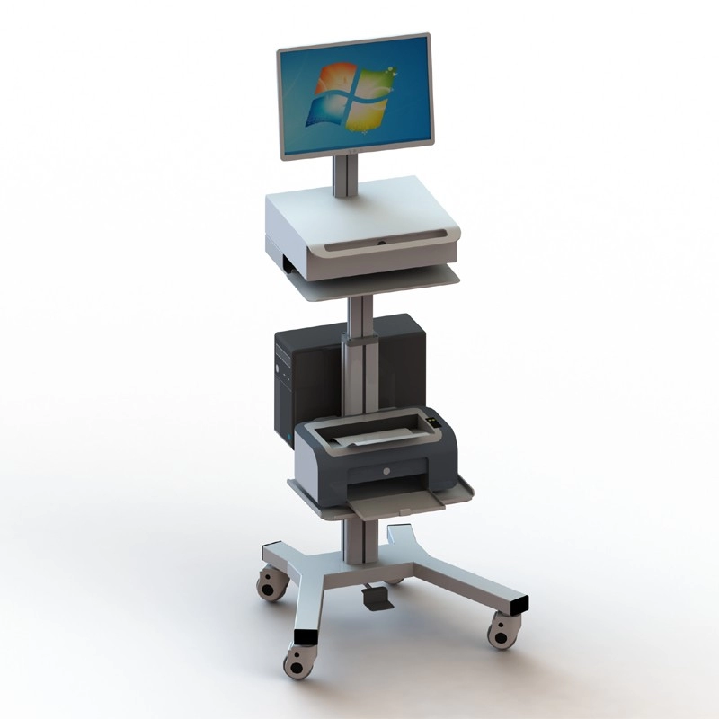 Carrello portacomputer medico regolabile in altezza con cassetto