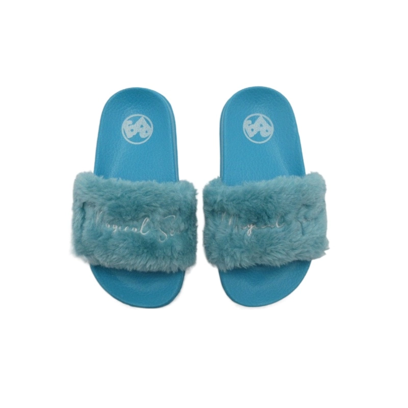 Sandali con scivolo piatto in pelliccia sintetica per bambini caldi invernali