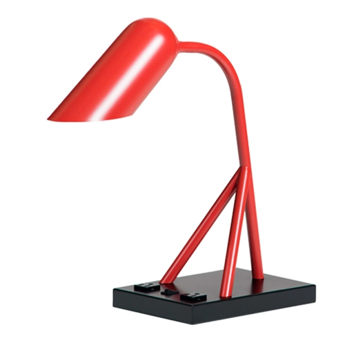 Lampada da scrivania moderna in metallo rosso per hotel con prese